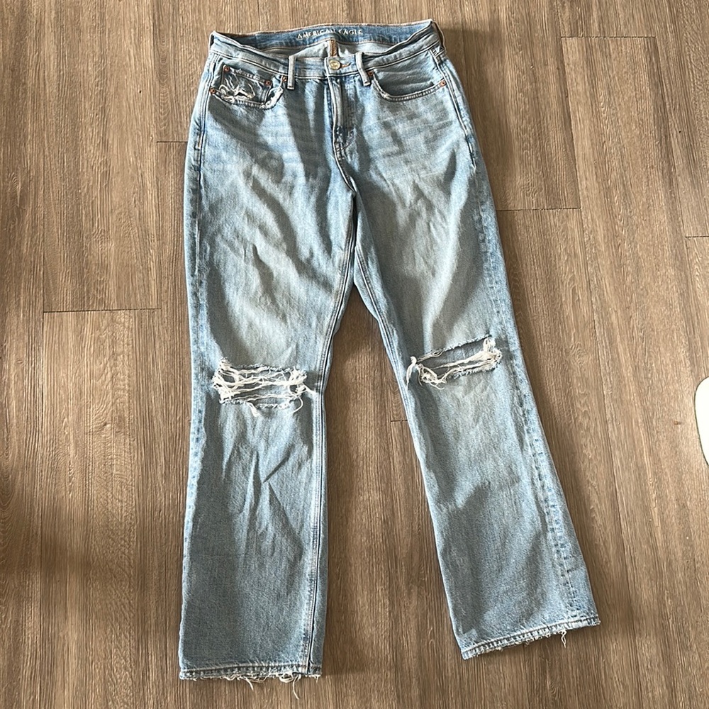 American Eagle Outfitters Light Wash Distressed Boot Cut Jeans